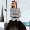 Plaid V-neck double breasted button belt ladies blazer - Image 4