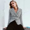 Plaid V-neck double breasted button belt ladies blazer - Image 5