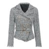 Plaid V-neck double breasted button belt ladies blazer - Image 7