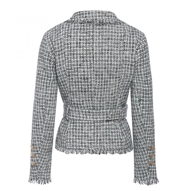 Plaid V-neck double breasted button belt ladies blazer - Image 8