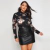 Plus Size  Mock Neck Floral Print Office Lady T-shirts - Image 2