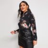Plus Size  Mock Neck Floral Print Office Lady T-shirts - Image 5