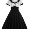 Polka Dot Layered Short Sleeves Square Neck Mini Dress