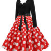 Polka Dot Scalloped Neckline Long Sleeves Swing Vintage Dress - Image 2