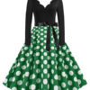 Polka Dot Scalloped Neckline Long Sleeves Swing Vintage Dress - Image 5