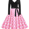 Polka Dot Scalloped Neckline Long Sleeves Swing Vintage Dress - Image 6