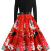 Retro 1950s Jewel Neck Long Sleeves Christmas Pattern Swing Dress - Image 3