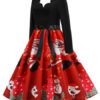 Retro 1950s Jewel Neck Long Sleeves Christmas Pattern Swing Dress - Image 4