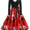 Retro 1950s Jewel Neck Long Sleeves Christmas Pattern Swing Dress
