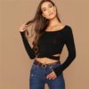 Scoop Neck Long Sleeve Sexy Stretchy Slim Fit Tshirts