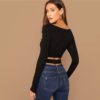 Scoop Neck Long Sleeve Sexy Stretchy Slim Fit Tshirts - Image 2