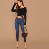 Scoop Neck Long Sleeve Sexy Stretchy Slim Fit Tshirts - Image 4