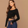 Scoop Neck Long Sleeve Sexy Stretchy Slim Fit Tshirts - Image 5