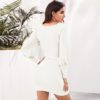Scoop Neck Streetwear Bishop Sleeve Bodycon Sweater Dress With Belt - Image 6
