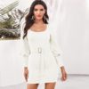 Scoop Neck Streetwear Bishop Sleeve Bodycon Sweater Dress With Belt - Image 7