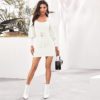 Scoop Neck Streetwear Bishop Sleeve Bodycon Sweater Dress With Belt - Image 9