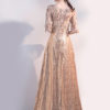 Sequin Half Sleeves Zipper Lace Maxi Dresses - Image 4