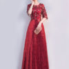 Sequin Half Sleeves Zipper Lace Maxi Dresses