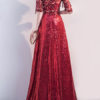 Sequin Half Sleeves Zipper Lace Maxi Dresses - Image 2