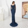 Sexy Long Sleeve Beads Sequins Mermaid Evening Party Gown - Image 3