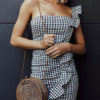 Sexy Plaid Off Shoulder Mini Dress - Image 2