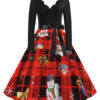 Vintage 1950s Christmas Pattern Long Sleeves Scalloped Neckline Rockabilly Dress