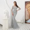 Sexy Sheer Long Sleeve Crystal Beaded Mermaid Evening Dress