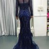 Sexy Sheer Long Sleeve Crystal Beaded Mermaid Evening Dress - Image 10