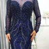 Sexy Sheer Long Sleeve Crystal Beaded Mermaid Evening Dress - Image 11