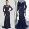 Sexy Sheer Long Sleeve Crystal Beaded Mermaid Evening Dress - Image 12