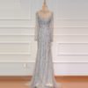 Sexy Sheer Long Sleeve Crystal Beaded Mermaid Evening Dress - Image 13