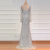 Sexy Sheer Long Sleeve Crystal Beaded Mermaid Evening Dress - Image 14