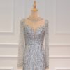 Sexy Sheer Long Sleeve Crystal Beaded Mermaid Evening Dress - Image 15