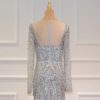 Sexy Sheer Long Sleeve Crystal Beaded Mermaid Evening Dress - Image 16
