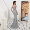 Sexy Sheer Long Sleeve Crystal Beaded Mermaid Evening Dress - Image 3