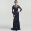 Sexy Sheer Long Sleeve Crystal Beaded Mermaid Evening Dress - Image 6