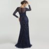 Sexy Sheer Long Sleeve Crystal Beaded Mermaid Evening Dress - Image 7