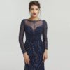 Sexy Sheer Long Sleeve Crystal Beaded Mermaid Evening Dress - Image 8
