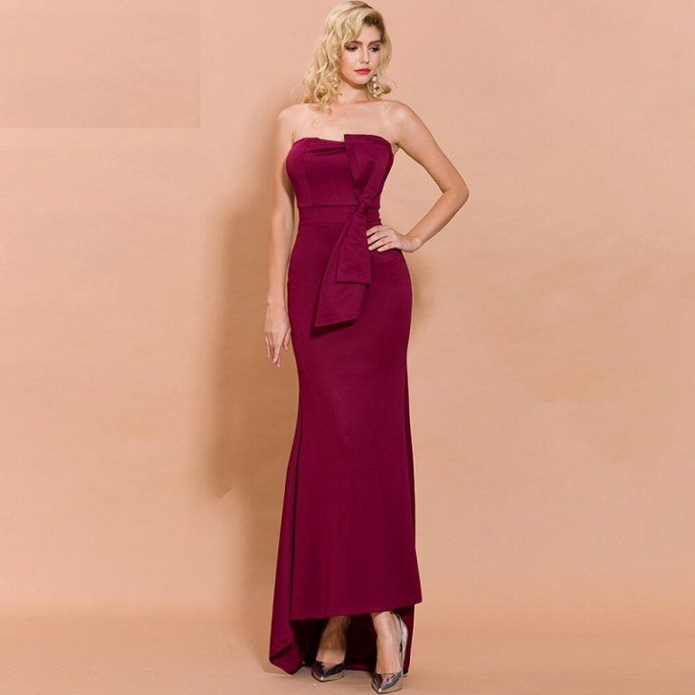 Sexy Slash Neck Bowknot Maxi Dresses - Image 5
