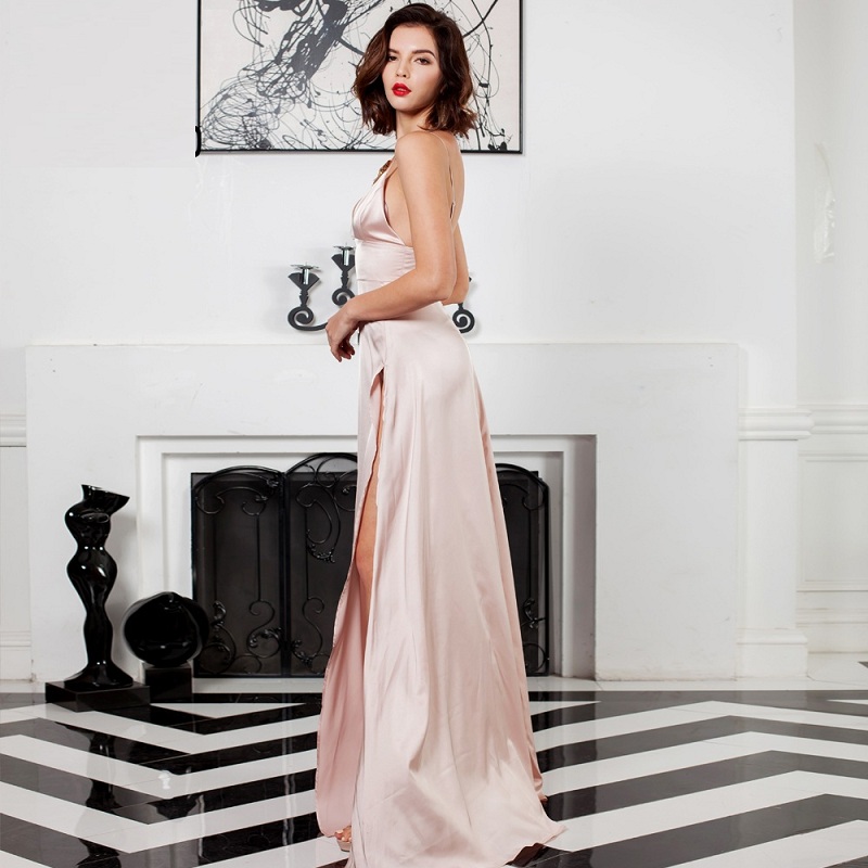 Sexy V-Neck Backless Two Split Maxi Dress - Image 2