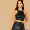 Snake Embossed Glamorous Fashion Solid Crop Tank Top