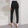 Solid Elastic Waist Pocket Side Split Hem Elegant Pants - Image 2