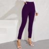 Solid Elastic Waist Pocket Side Split Hem Elegant Pants - Image 7