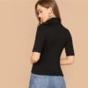 Solid High Neck Form Fitted Short Sleeve Stretchy Casual T-Shirt - Image 2