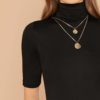 Solid High Neck Form Fitted Short Sleeve Stretchy Casual T-Shirt - Image 3