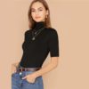 Solid High Neck Form Fitted Short Sleeve Stretchy Casual T-Shirt - Image 4