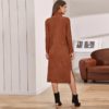 Solid Ribbed knit Long Sleeve Casual Sweater Dress - Image 2