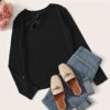 Solid Round Neck Ribbed Knit Office Ladies Casual T-Shirt - Image 10