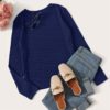 Solid Round Neck Ribbed Knit Office Ladies Casual T-Shirt - Image 14
