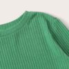 Solid Round Neck Ribbed Knit Office Ladies Casual T-Shirt - Image 4